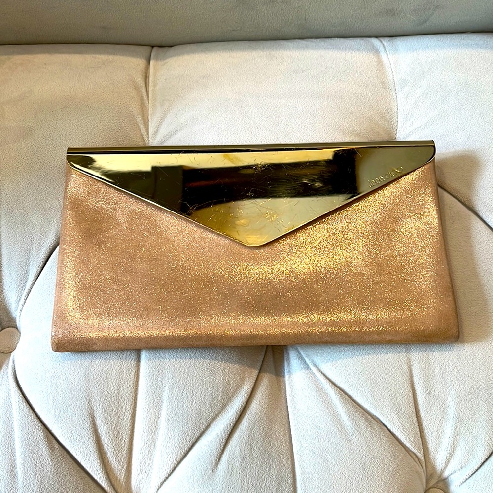 Authentic pink and gold Jimmy Choo clutch
